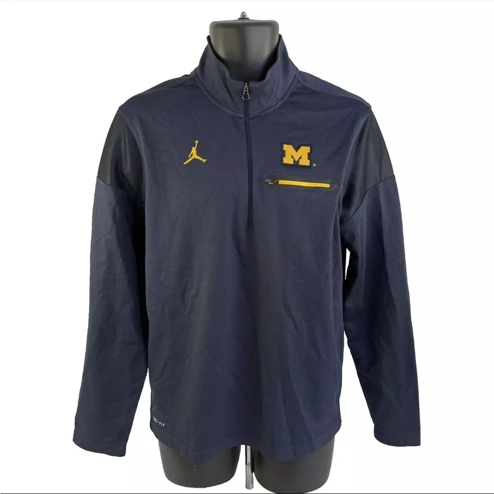 Mens Nike Air Jordan 1/4 Zip Pullover Shirt Michigan Wolverines Sz S Blue Yellow